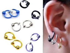 1 Pair Spring Clip On Hoop Nose Lip Ear Ring Earrings ½" or 13MM Men Women