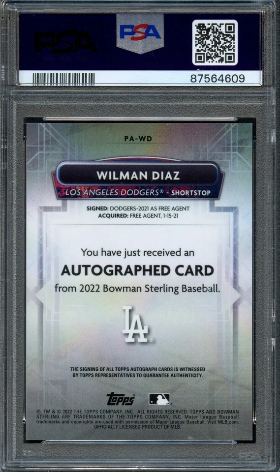 BB - 2022 Bowman Sterling - #PAWD - Wilman Diaz - PSA 10 - Image 2 of 2