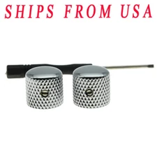 KAISH 2pcs Set Screw Metal Guitar Dome Knobs  Chrome fit Telecaster or Bass Knob