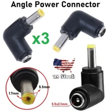 3x DC Power Connector 90 Degree Right Angle 5.5x2.1mm Female to 5.5x1.7mm Male