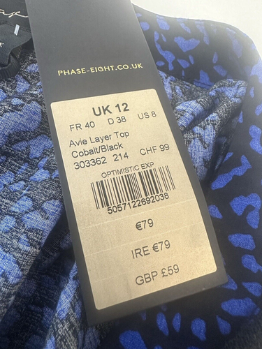 NEW! Phase Eight UK12 black/cobalt blue 2-in-1 Avie layered blouse/jumper top - Picture 8 of 9