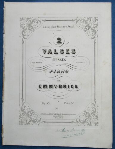 EMMANUEL BRICE SUISSE PARTITION VALSE ELCY OPUS 13 PIANO 1850 - Zdjęcie 1 z 4