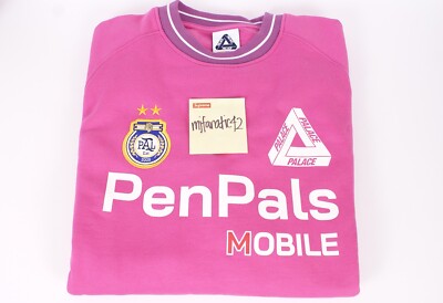 2024 Palace Skateboards PEN PALS Crewneck Sweater Rosa Pink White