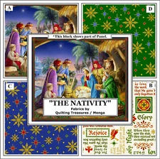 QUILTING TREASURES, MENGA, "THE NATIVITY" JESUS, MANGER, CHRISTMAS FABRICS