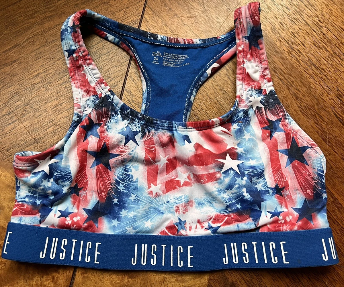 Girls Justice Sports Athletic Bra Size 36 Red White Blue Stars Patriotic  America