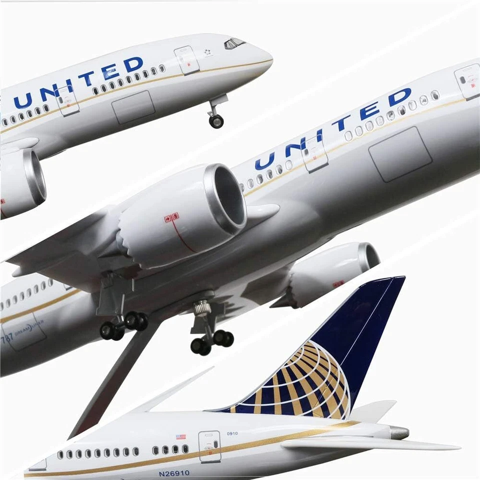 1/130 United Airlines Boeing B787 Réplica Avión Modelo Voz Luces LED Foto 2 de 4