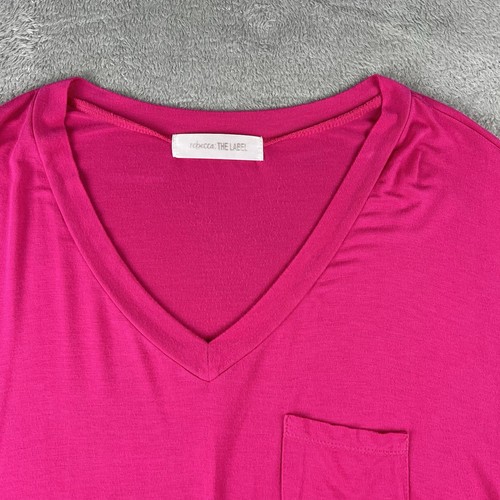 Rebecca The Label Shirt Womens V Neck Pink Short Sleeve Pocket - Picture 2 of 8