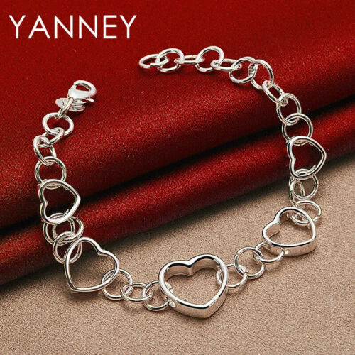 Brazalete de corazón con dije de 8 pulgadas de plata de ley 925 para mujer para joyería de moda - Imagen 21 de 24