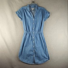 J Crew Jean Shirt Dress Womens XSMall Blue Denim Twill Button Front Simple