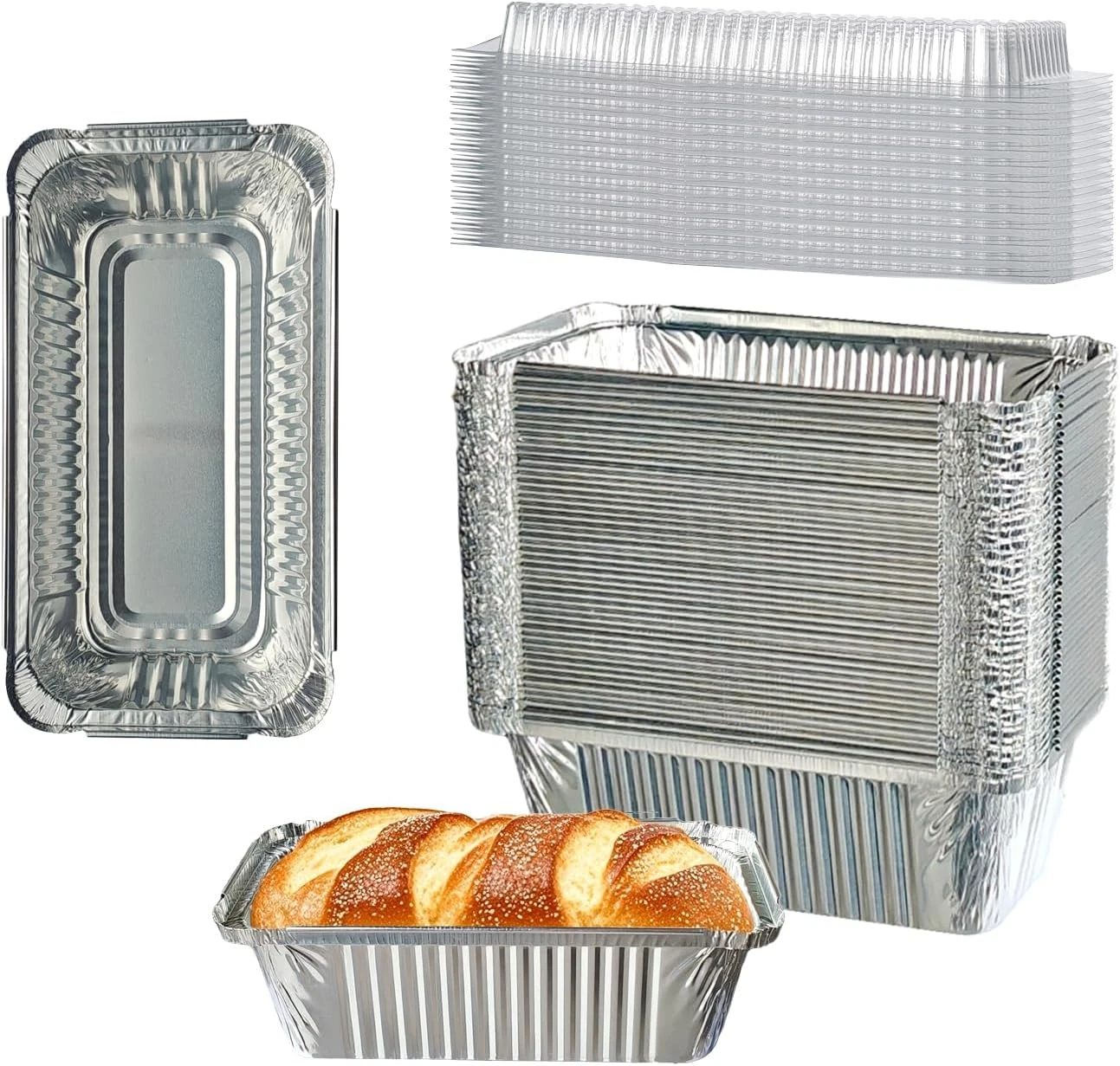 50 Pack 6.9"X3.5" Disposable Aluminum Loaf Pans with Lids - 1Lb Mini Baking Pans