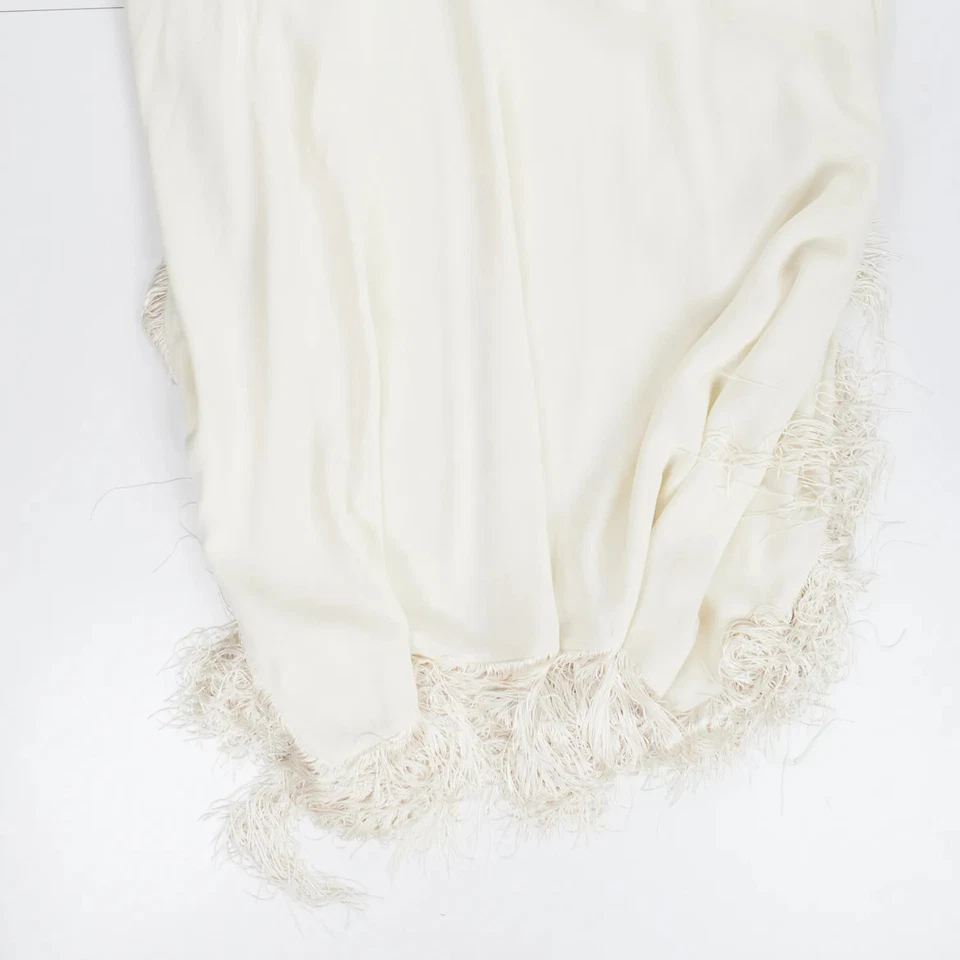 Vestido midi TALLER MARMO para mujer marfil con flecos caftán cuello alto corbata OS RRP 860 Foto 4 de 4