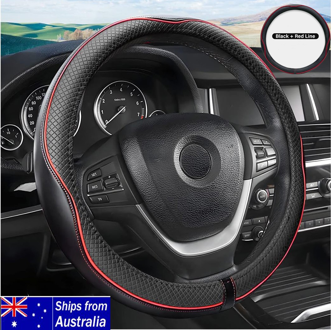 For Tesla Anti-Slip Steering Wheel Cover Deluxe Black&Red Leather Accessories
