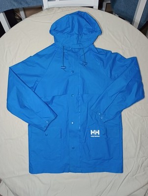 Helly Hansen Men's Blue Hooded Rain Coat Jacket Mid-Length Size L