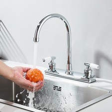 Chrome Kitchen Faucet 3 Holes 4 in Dual Handles Centerset Basin Sink Mixer Tap