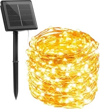 Minetom Solar String Lights for Outside, 33Ft 100 LED 1 Pack, Warm White 