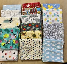 Baby Flannel Receiving Snuggle Blankets. 30 by 30 inches with surged edges,