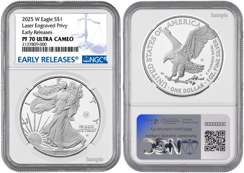 2025-W (PF70) LASER Beam Privy~Proof American Silver Eagle $1 NGC Early Releases