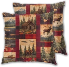 Rustic Lodge Bear Moose Deer 2 Pack Throw Pillow Covers Sofa Cushions