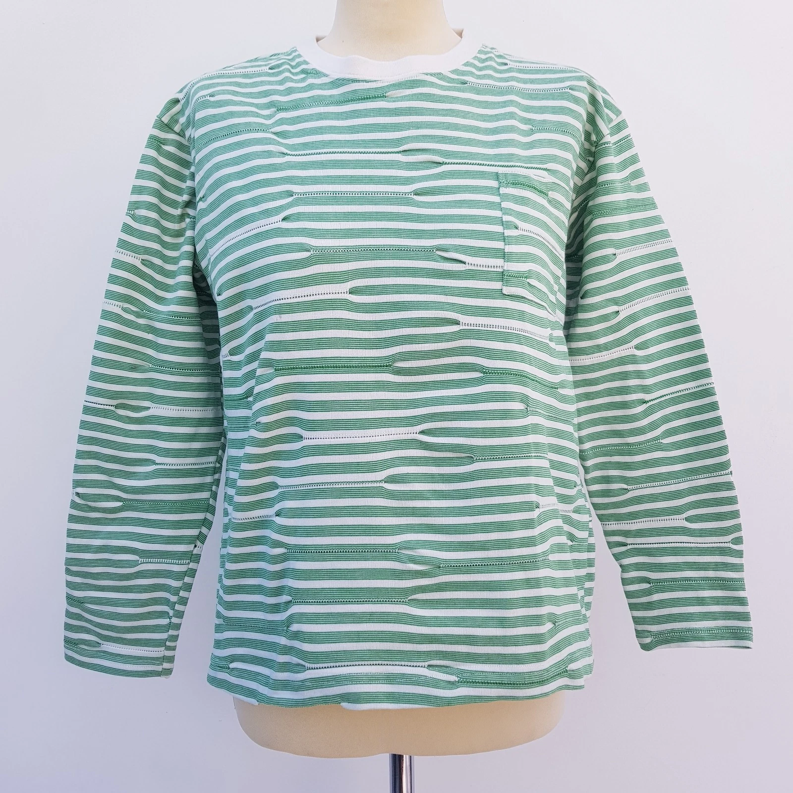 NAVYGREY Green & Cream Stripe Jumper - M