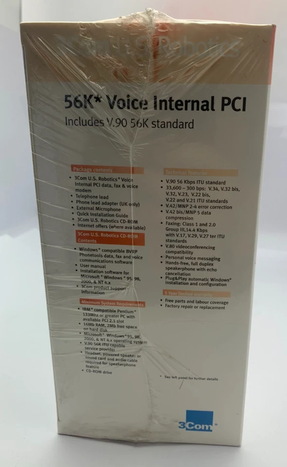 New 3Com U.S. Robotics 56K Voice Internal PCI Modem Card 09D759 Model 2884A - Image 3 of 4