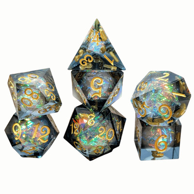 DND Würfel Set 7 Stück Sharp Edge Polyhedral Resin Würfel Whimsical Strike TTRPG Spiel