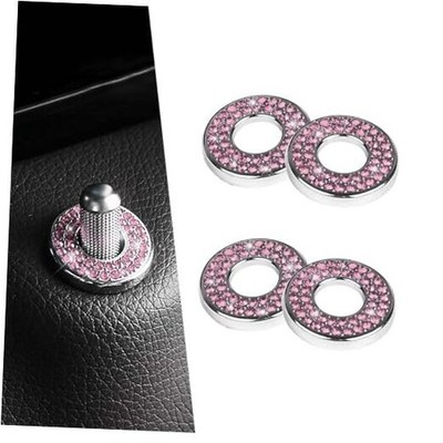 4PCS Bling Inner Car Door Lock Pull Covers, Rhinestones Pull Rod Bolt pink