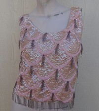 Vintage 60s Sequins Pink Scalloped Top