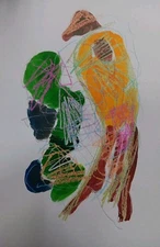 Vintage Original Painting Art Informel Brut Mixed Media Abstract Signed Leeroy