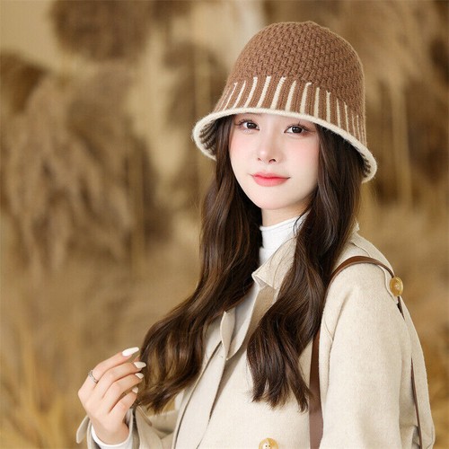Fashion Womens Lady Warm Cotton Bucket Hat Pure Color Knitted Cap Fisherman Caps - Picture 3 of 9