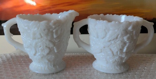 Westmoreland Bramble Maple Leaf White Milk Glass Cream and Sugar Set - Picture 3 of 8