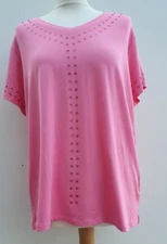 Frank Usher Short Sleeve Jersey Top Double Stud Design Pink New Size S/M bxc