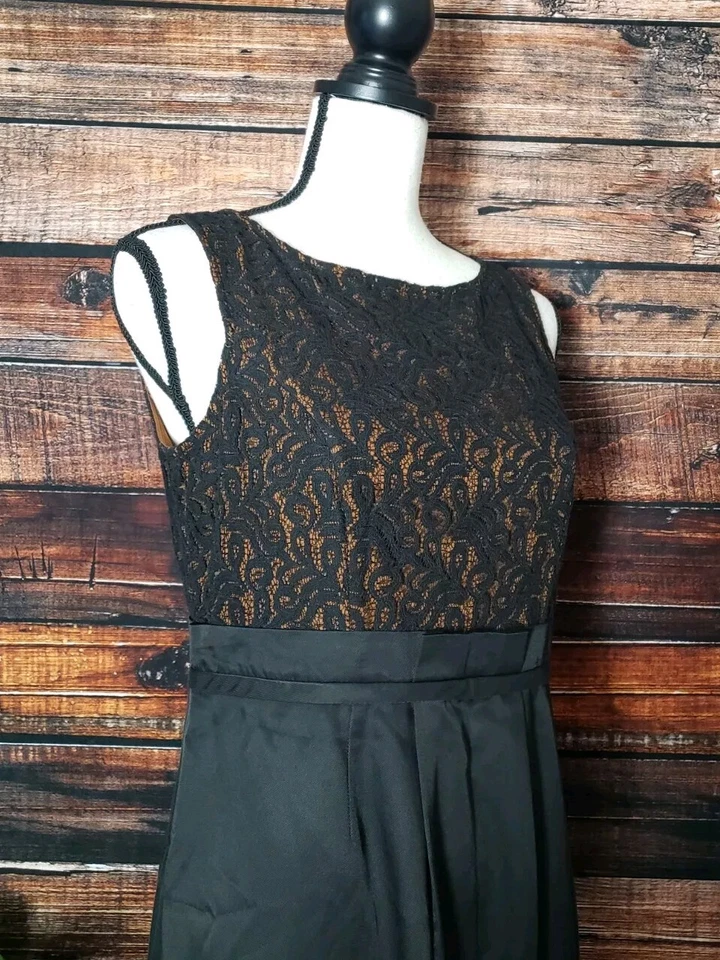 Vestido Merona Talla 6 Funda Encaje Corpiño Bolsa de Papel Cintura Negro Marrón Cremallera Trasera Foto 3 de 4