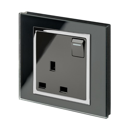 RetroTouch Black White Glass Rocker Light Switches + Plug Sockets Single Double - Picture 8 of 25