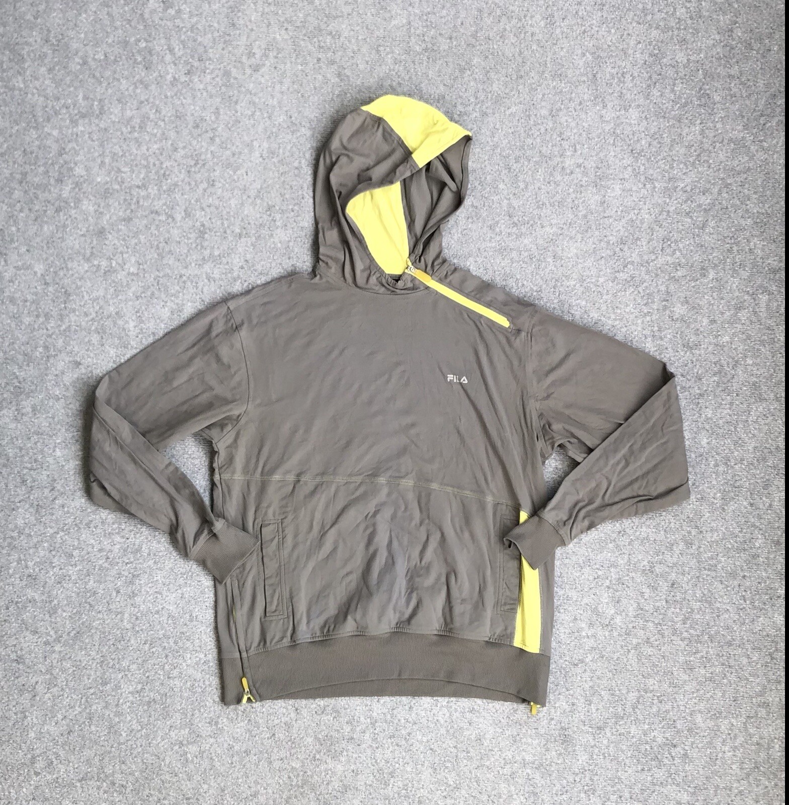 FILA maglione uomo vintage manica lunga taglia L felpa con cappuccio elasticizzato A13320 grigio