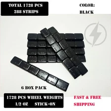 6 BOX 1/2 OZ BLACK WHEEL WEIGHTS STICK-ON ADHESIVE TAPE LEAD-FREE 1728 PCS