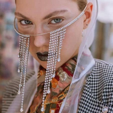 Women Eye Glass Frame Rhinestone Droplet Long Tassel Jewel  Face Chain 27031