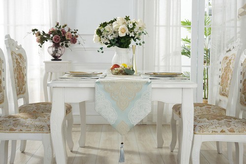 Lujo Blanco Bronce Damasco Grueso Jacquard Borlas Boda Cama Mesa Corredor Tela - Imagen 3 de 25