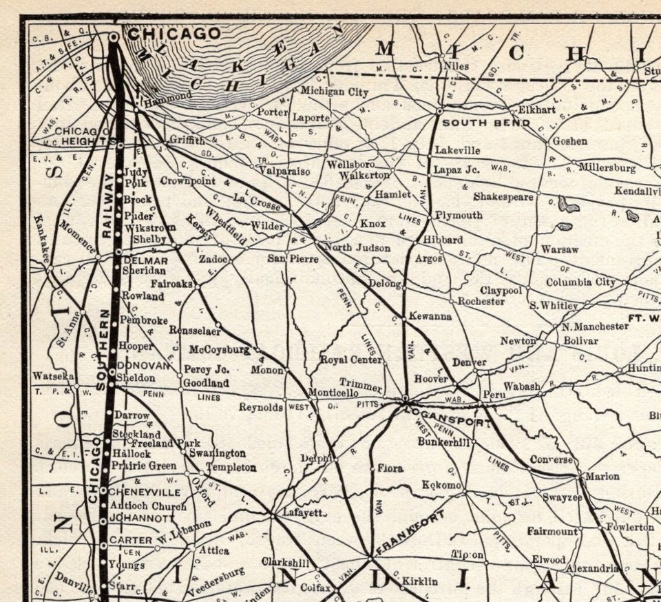 Southern Rr Map 1908 Southern Indiana & Chicago Southern Antique Railway Map Railroad ...