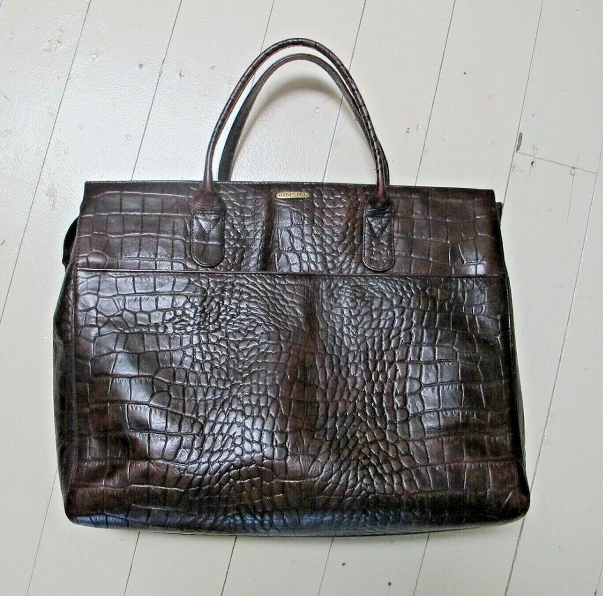 BAG Brown Embossed Crocodile LEATHER Work Briefcase Top handle