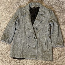 Noble Fashions Womens Vintage Warm Coat Sz L Petite Gray Mid Length Wool Blend