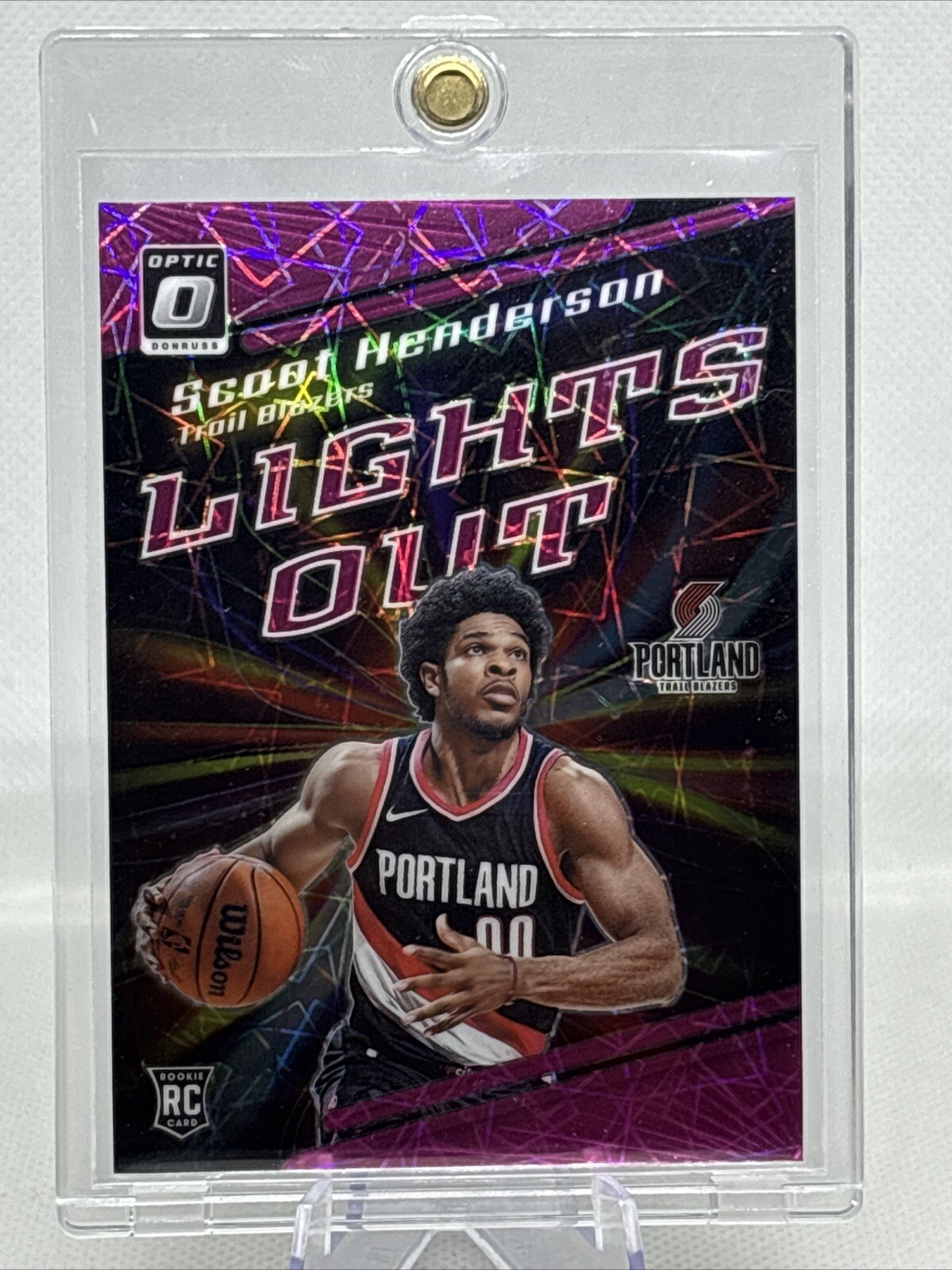2023-24 Optic Lights Out Scoot Henderson /79 Pink Velocity #14 RC Blazers NM+