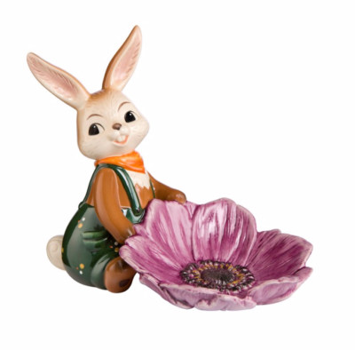 Goebel Hase mit Anemonenblüte Teelichthalter 14 cm Osterhase Anemone Ostern Deko