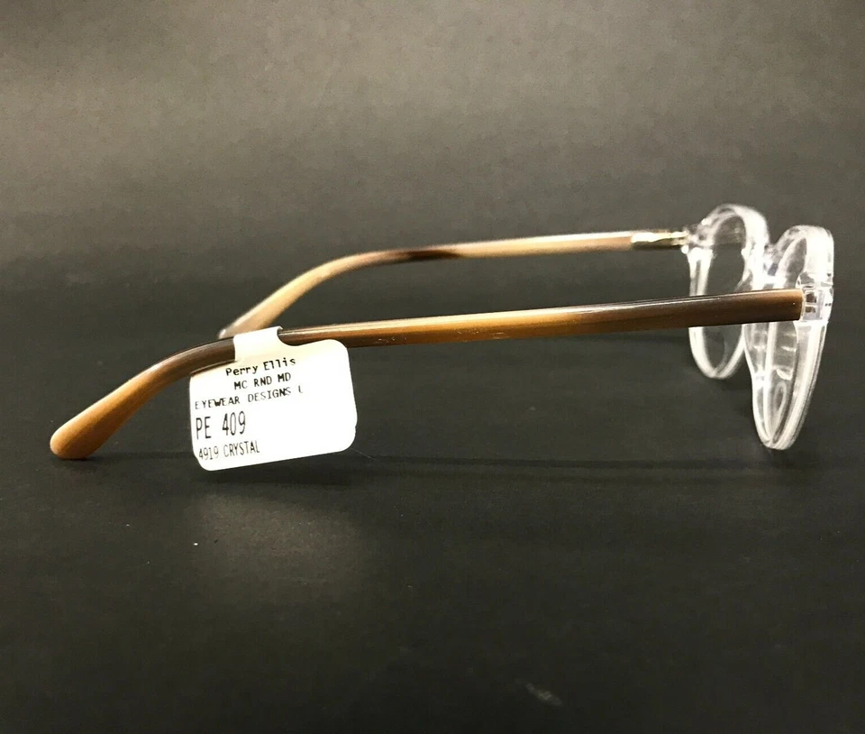 Perry Ellis Eyeglasses Frames PE409-1 Brown Clear Round Full Rim 49-19-140 - Image 3 of 4
