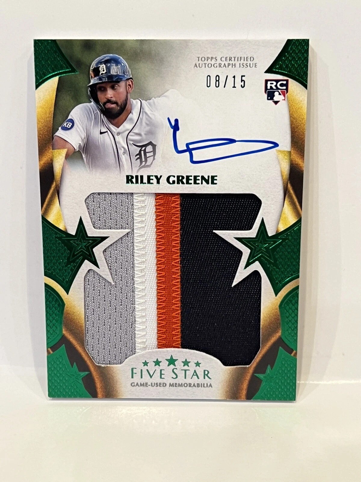 2023 Topps Five Star Riley Greene Jumbo Patch Auto Green 08/15. 4 Color Patch!