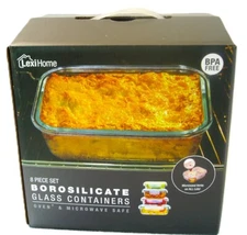 NIB LEXIHOME BOROSILICATE 8 Piece GLASS CONTAINERS & COLORFUL LID SET