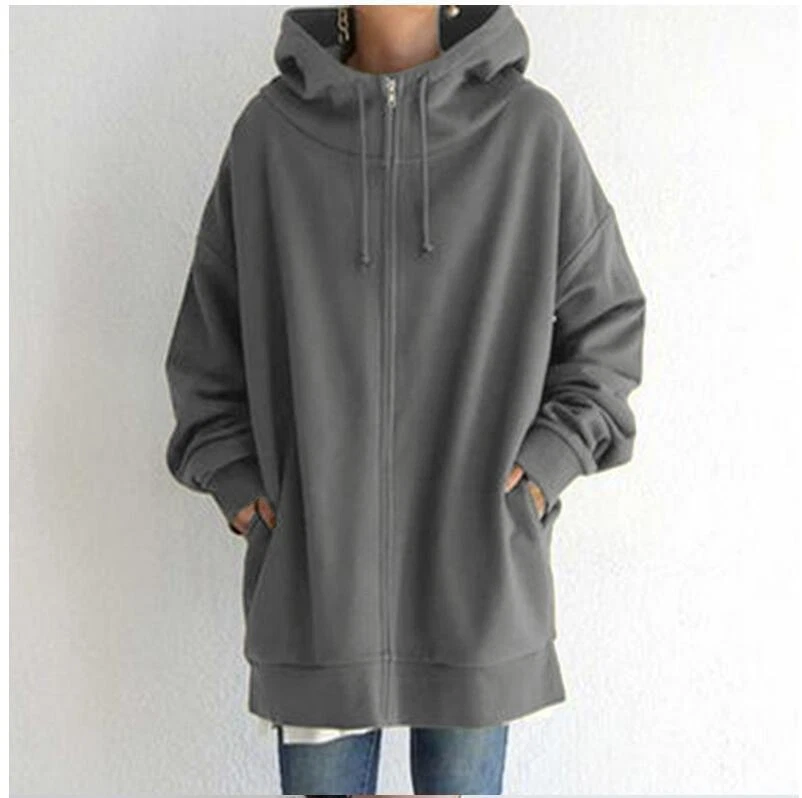 Women's Oversized Jacket Sweatshirt Warm Fleece Jumper Sweater Coat Hoodie Tops - Image 3 of 4