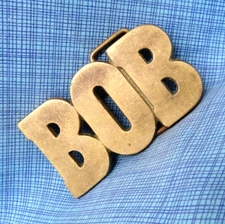 BOB Belt Buckle Iconic 80s Cut Out Solid Brass Name Vtg Baron Taiwan     .NOX226