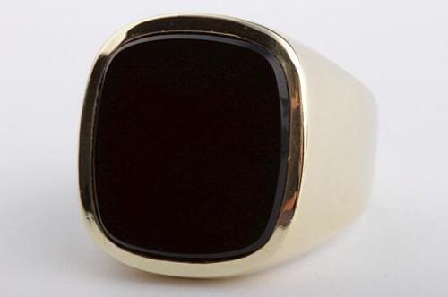 Mens Ring 585 14k Yellow Gold with Onyx 60 Seals Top! * - Picture 1 of 8