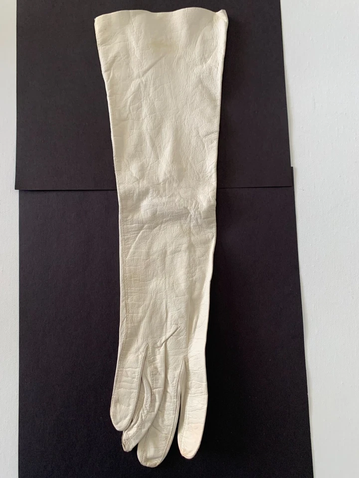 Guantes para mujer de colección La Masheen Trefousee de cuero longitud ópera Francia talla 7 Foto 3 de 4