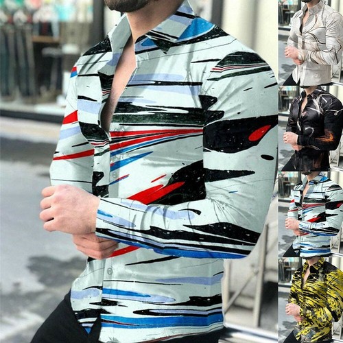 Camicie Uomo Camicia Slim Top 1pc con Bottoni Moda Manica Lunga Uomo da Uomo  | eBay